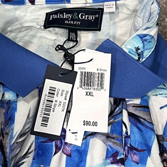 Paisley & Gray Men’s Blue Floral Slim Fit Stretch Collared Polo Shirt Size 2XL - Picture 8 of 10